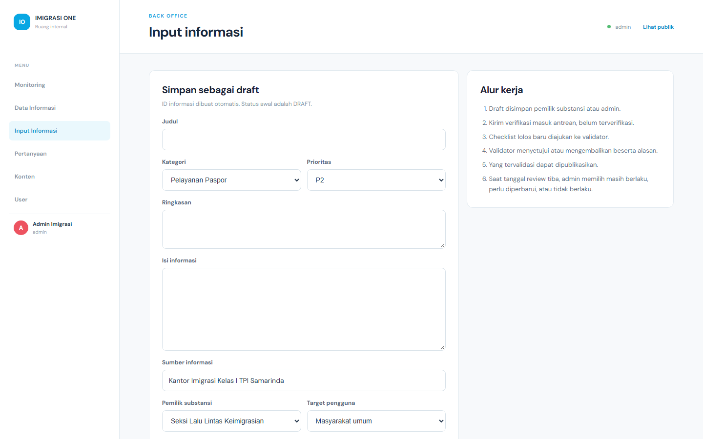 Form input informasi