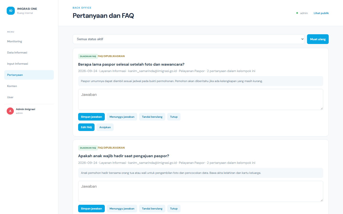 Daftar pertanyaan dan FAQ